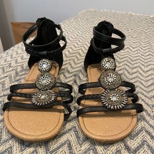 Girls Size 4 SO Priscila Black Gladiator Sandals with Jewels